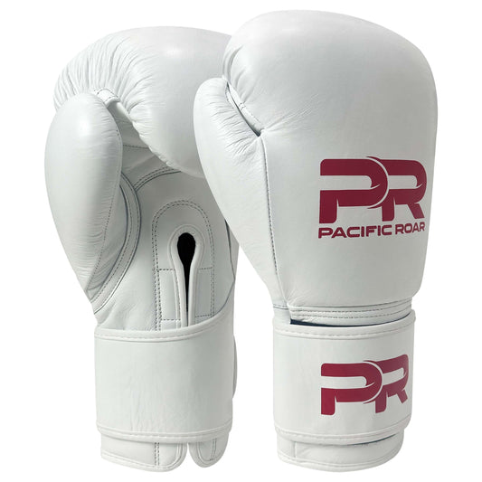 Pure Leather Boxing Gloves Set – Gloves, Hand Wraps & Storage Box [White]
