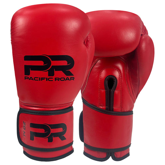 Pure Leather Boxing Gloves Set – Gloves, Hand Wraps & Storage Box [Red]